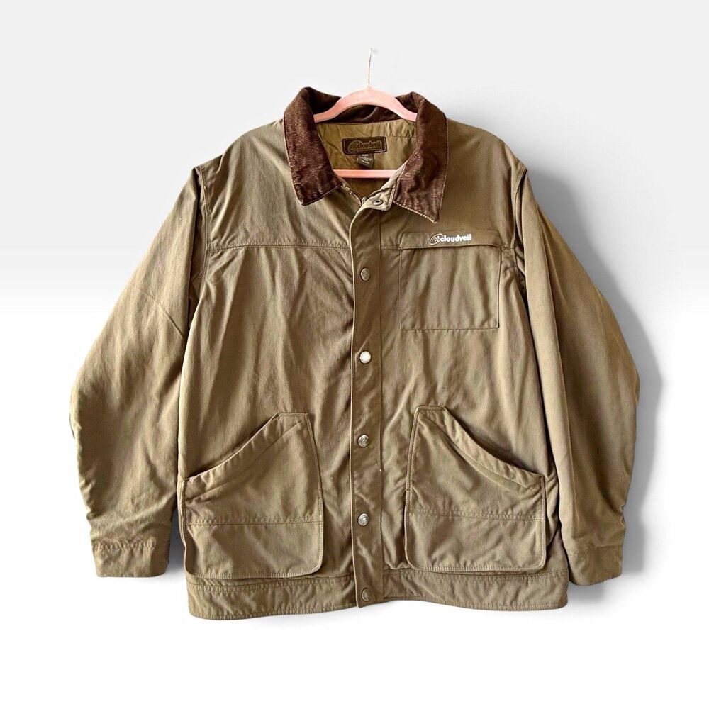 Cloudveil Jackson Hole Mens L Insulated Workwear Jacket Corduroy Collar Khaki